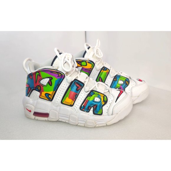 Nike Air More Uptempo GS Peace Love Swoosh Colorful White Mid-Top Sneakers 4Y - Picture 3 of 13